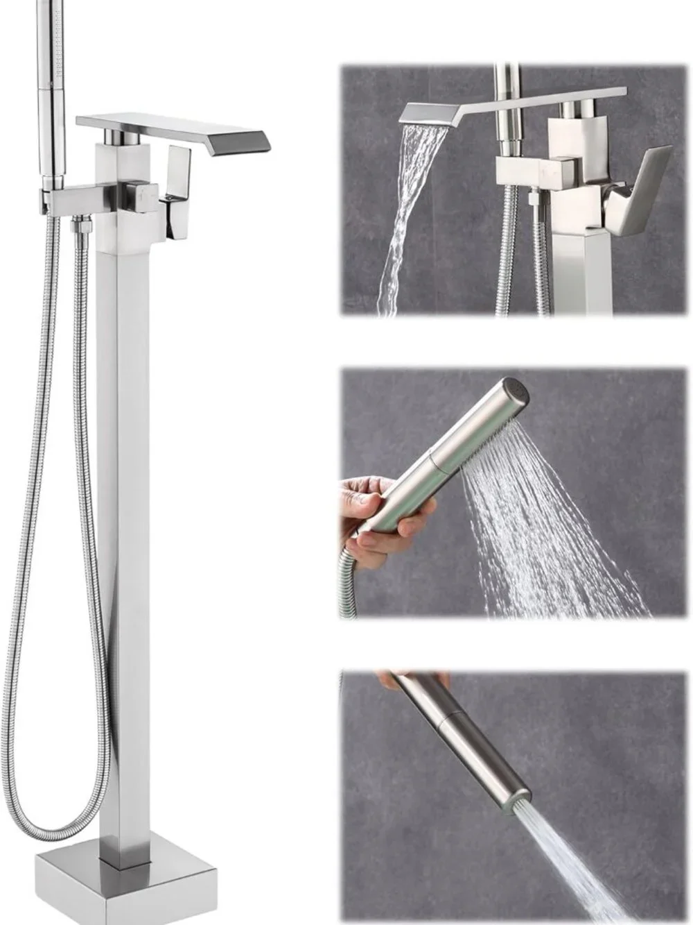 NWT: Waterfall Free Standing Tub Faucet, Hand Sprayer - Floor Mount  (Chrome)